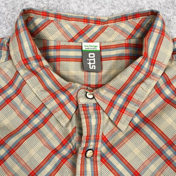 Stio Shirt Mens 2XL Hayden Orange Plaid Flannel Western Pearl Snap Long Sleeve - Picture 6 of 12